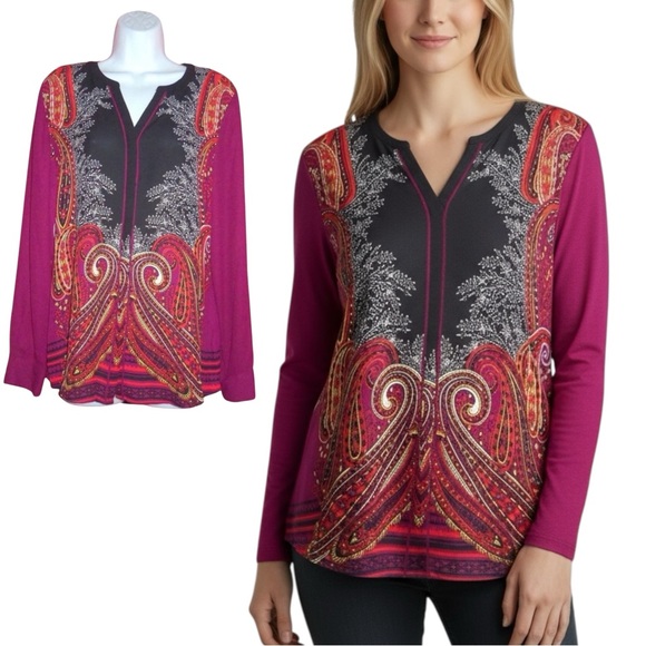 Dana Buchman Boho Paisley Western Button Down Top Blouse Women’s 10 NWT - Picture 1 of 9